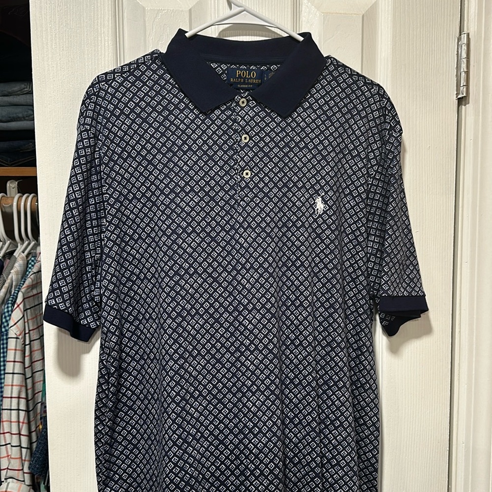 NEVER WORN Large polo Ralph Lauren polo style shirt navy blue with pattern